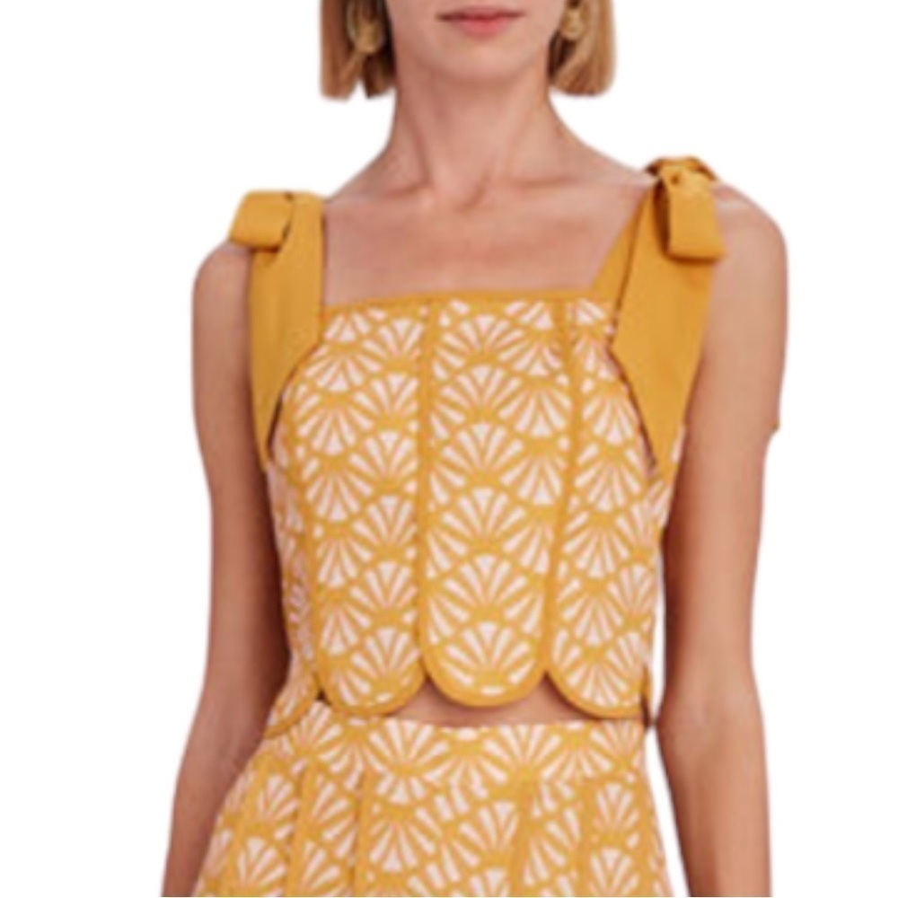 Azulu Coconut Tie-Shoulder Crop Top yellow & pink with gold hardware XS SOLD OUT - Picture 3 of 9